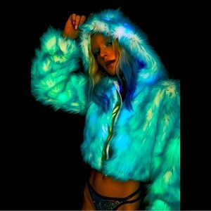 J Valentine • LED Light Up Pink & Aqua Tip Fur Jacket